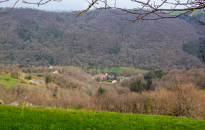 Vue sur la vallée du Tarn en aval  d'Ambialet  et sur le Hameau de La Condomine