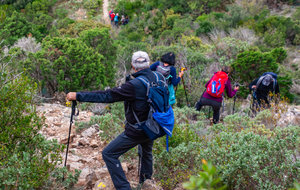 Descente dans  le ravin d'Escoles par un sentier rocheux plus ou moins glissant et en forte pente (attention aux chutes !!)