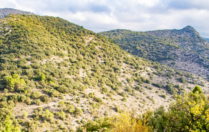 Roc d'Agnel et le sentier descendant dans le ravin derrière nous