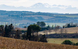 Le Lauragais et les Pyrénées avec de gauche à droite: La Frau, Pic de Soularac, Pic de Saint Barthélémy