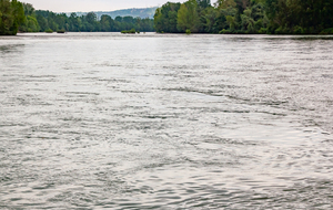 Confluence Ariège - Garonne: mélange des courants, Pech David au loin