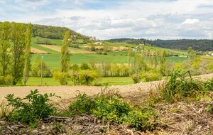 Montée raide sur Lauzerte: vue sur la vallée de  la Petite Barguelonne 