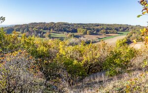 Vue sur Pleysse et la campagne autour de la D28 à partir des Guignes