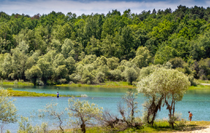 Lac de Montbel: rive Sud  pécheurs dans un petit bras du lac