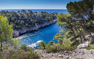 Vue de la rive droite de la calanque de Port Pin la presqu'ile de la Cacau et le Cap de la Cacau