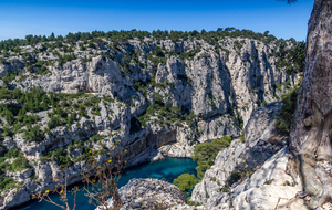 Le fond de la calanque d'En Vau vue de sa rive gauche et en face le Plateau de Castel Vieil